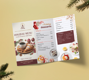 Cartes de menu imprimées sur mesure avec un design élégant, idéales pour les mariages, restaurants et événements spéciaux