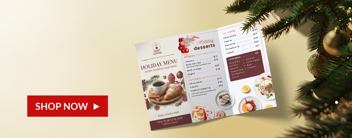 Cartes de menu imprimées sur mesure avec un design élégant, idéales pour les mariages, restaurants et événements spéciaux