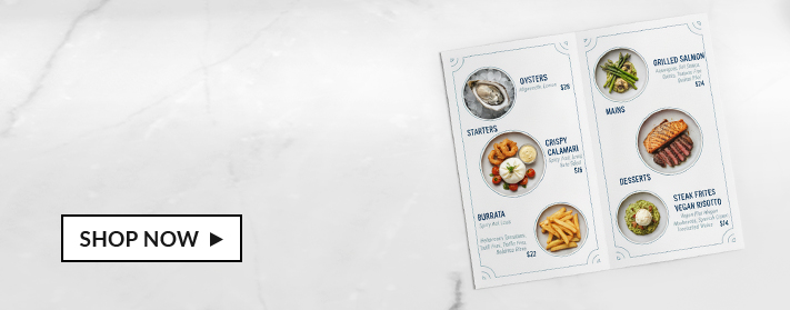 Cartes de menu imprimées sur mesure avec un design élégant, idéales pour les mariages, restaurants et événements spéciaux