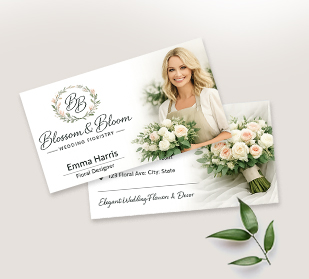 front of business card and back of business cards on table